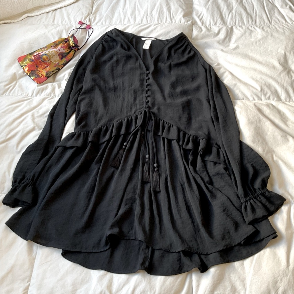NWOT vintage dress with ruffles pleats buttons tassels